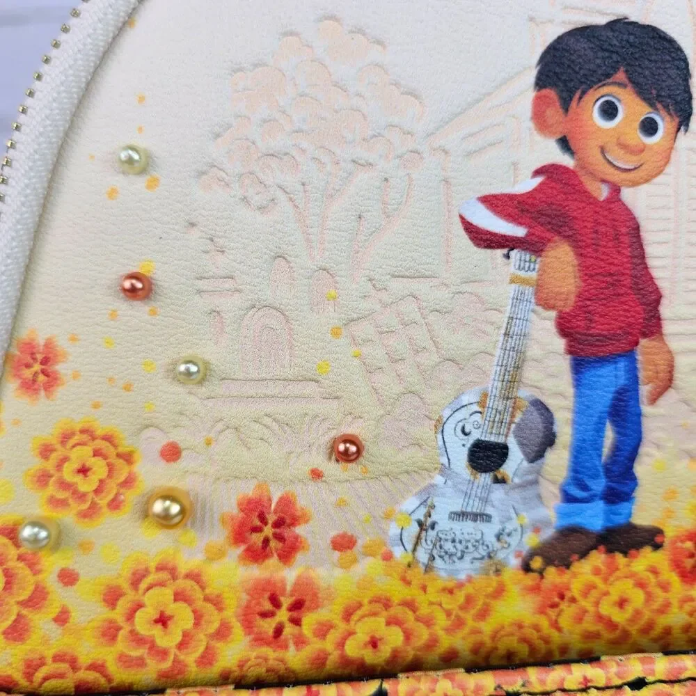 Loungefly Pixar Coco Marigold Floral Mini Backpack Cream Black Disney Bag